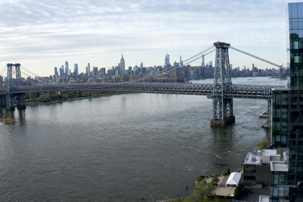 drone shot of new york city