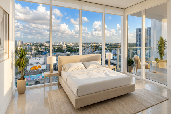 bedroom in Miami highrise