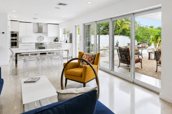 living room of waterside home